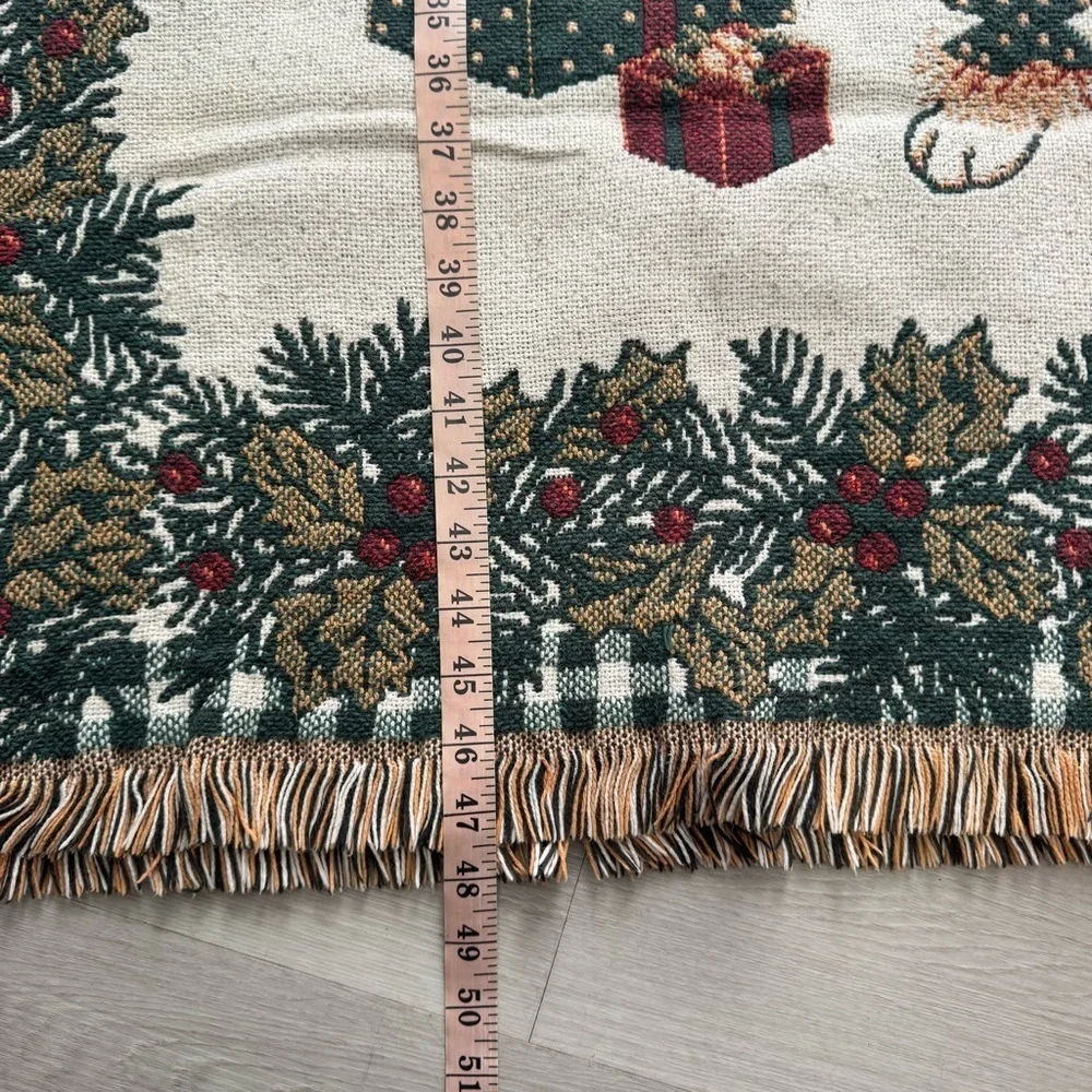 Vtg Goodwin Weaver 100% Cotton Tapestry Throw Blanket 46x52 USA Bear Family EUC